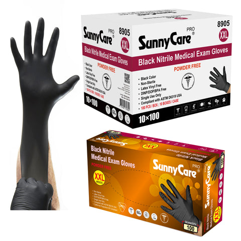 SunnyCare #8905 5.5mil Black Nitrile Exam Gloves Powder Free XXL 1000Count