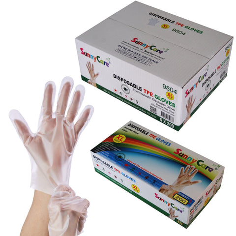 SunnyCare #9804 PCS Clear TPE Food Service Gloves, Powder Free Vinyl Free - XL 1000 Count