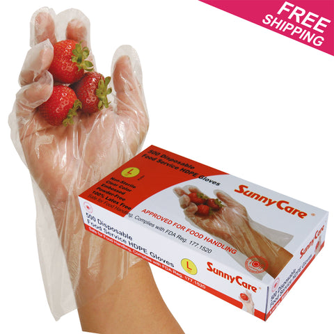 SunnyCare #9903 Poly HDPE Food Handling Service Gloves Latex Vinyl Free - L 2000 Count