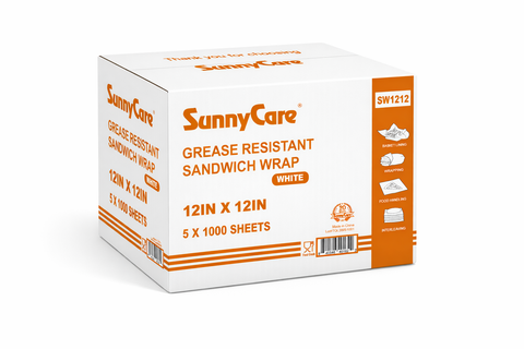 SunnyCare SW1212 Grease Resistant Sandwich Wrap, White, 12in x 12in, 5 x 1000 Sheets, Food Grade, Basket Lining, Wrapping
