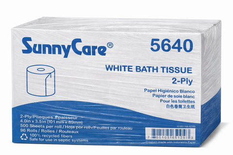 Sunnycare 5640 White Bath Tissue 2-Ply 500 Sheets Per roll 96 Rolls