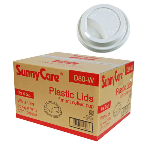 SunnyCare D80-W White Plastic Lids for Hot Coffee Cups, Fits 8 oz, 1000 Count