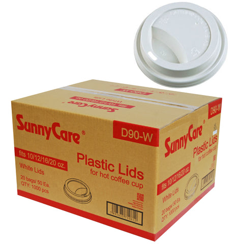 SunnyCare D90-W White Plastic Lids for Hot Coffee Cups, Fits 10/12/16/20 oz, 1000 Count (Copy)