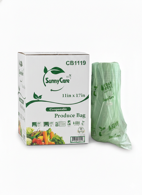 SunnyCare CB1119 Compostable Produce Bags, 13 Micron, 11″ × 19″, Green, 2000 Bags/Case