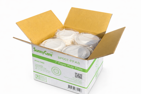 SunnyCare BP007-PFAS Compostable 7″ Paper Pulp Plates, PFAS-Free, 500 Plates/Case