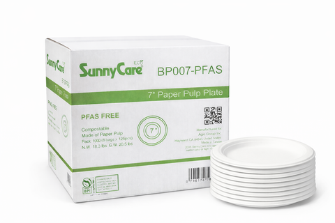 SunnyCare BP007-PFAS Compostable 7″ Paper Pulp Plates, PFAS-Free, 500 Plates/Case
