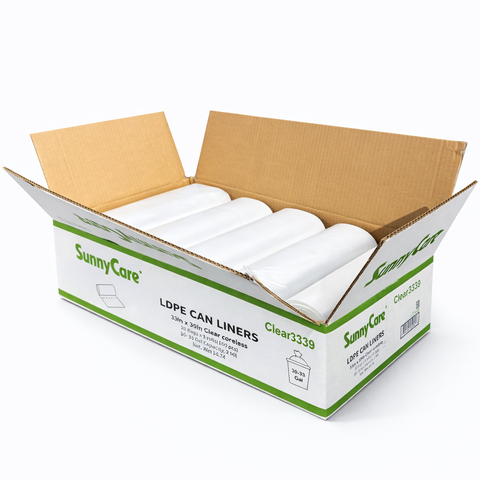 SunnyCare CLEAR3339 Low Density Can Liners, 33 Gallon, 2.0 Mil, 33″ × 39″, Clear, 100 Bags/Case