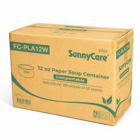 SunnyCare FC-PLA12W 12 oz Paper Soup Container, Compostable, White, 500 Count