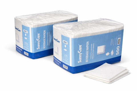 SunnyCare 5930 1-Ply White Beverage Napkins, 9" x 9", 4000 Napkins/Case