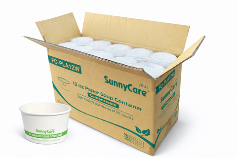SunnyCare FC-PLA12W 12 oz Paper Soup Container, Compostable, White, 500 Count