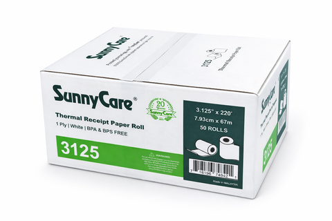 SunnyCare 3125 Thermal Receipt Paper Rolls, 3 1/8 x 220 Inch, BPA Free, BPS Free, 10 Rolls per Box