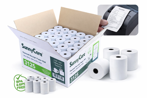 SunnyCare 3125 Thermal Receipt Paper Rolls, 3 1/8 x 220 Inch, BPA Free, BPS Free, 10 Rolls per Box