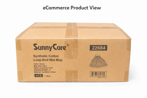 SunnyCare 22684 Synthetic Cotton Loop-End Wet Mop, Green, 24oz, 4-Ply, 5" Headband, Pack of 12