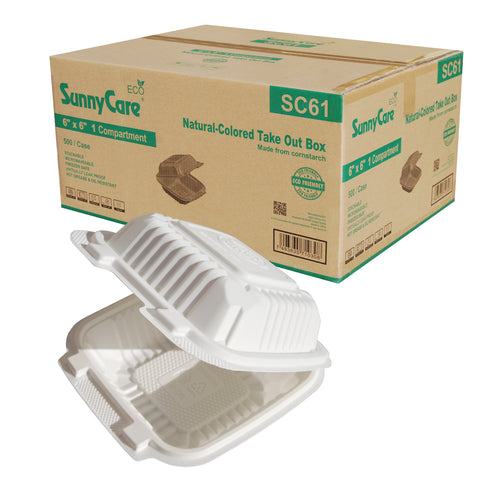 SunnyCare SC61 6" x 6" Natural-Colored Take Out Box (1-Compartment) – 500/Case