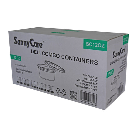SunnyCare SC12OZ 12oz Deli Combo Containers (Clear Base + Lids) – 250 Sets/Case