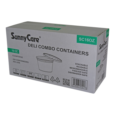 SunnyCare SC16OZ 16oz Deli Combo Containers (Clear Base + Lids) – 250 Sets/Case