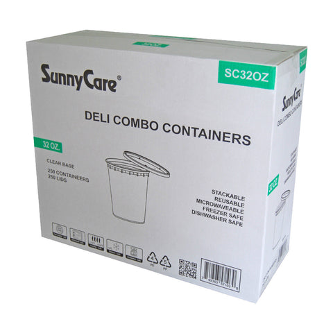 SunnyCare SC32OZ 32oz Deli Combo Containers (Clear Base + Lids) – 250 Sets/Case