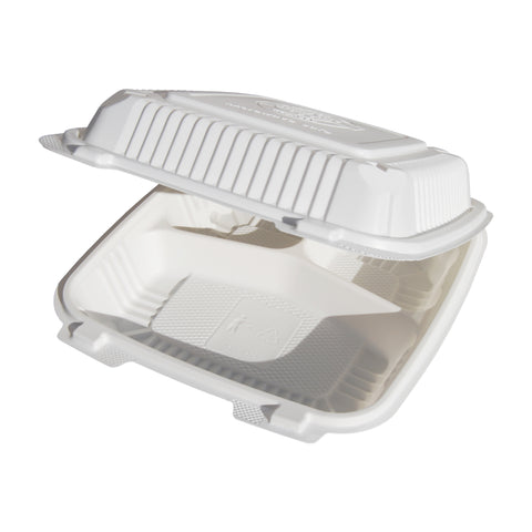 SunnyCare SC83 8" x 8" Natural-Colored Take Out Box (3-Compartment) – 200/Case