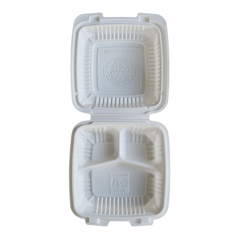 SunnyCare SC83 8" x 8" Natural-Colored Take Out Box (3-Compartment) – 200/Case