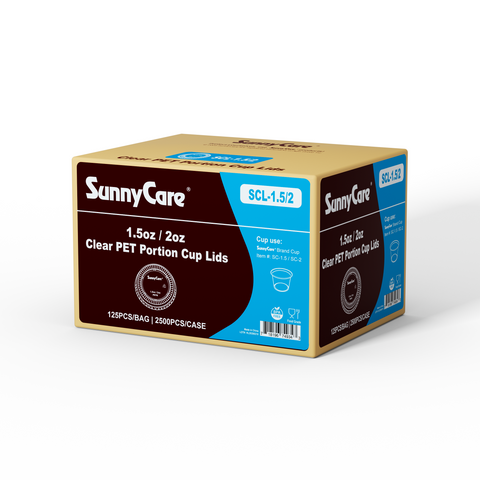 SunnyCare SCL-1.5/2 1.5oz/2oz Clear PET Portion Cup Lids – 125/Bag, 2500/Case