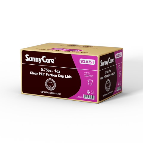 SunnyCare SCL-0.75/1 0.75oz/1oz Clear PET Portion Cup Lids – 125/Bag, 2500/Case