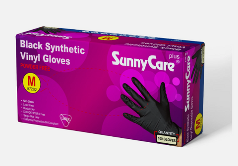 SunnyCare #7202 Black Vinyl Synthetic Exam Gloves Nitrile Latex M Powder Free 100 Count