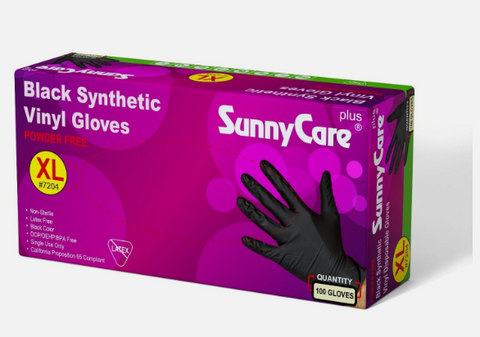 SunnyCare #7204 Black Vinyl Synthetic Exam Gloves Nitrile Latex XL Powder Free 100 Count