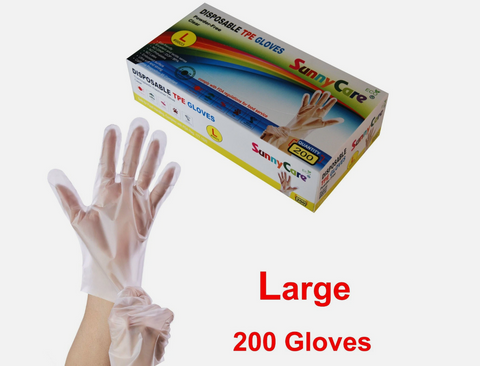 SunnyCare #9803 PCS Clear TPE Food Service Gloves, Powder Free Vinyl Free - L 200 Count