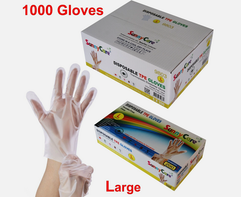 SunnyCare #9803 PCS Clear TPE Food Service Gloves, Powder Free Vinyl Free - L 1000 Count