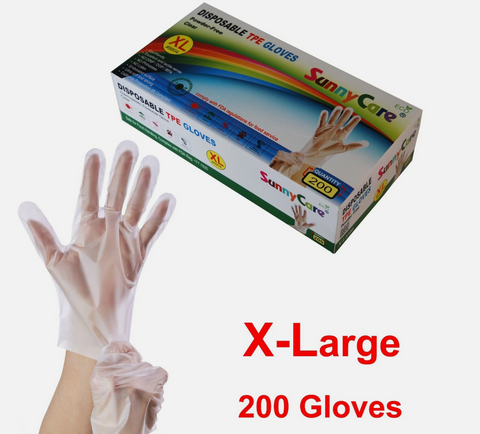 SunnyCare #9804 PCS Clear TPE Food Service Gloves, Powder Free Vinyl Free - XL 200 Count