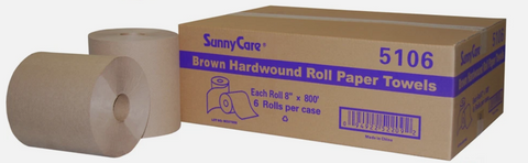 SunnyCare 5106 Brown Hardwound Roll Paper Towels – 6 Rolls/Case