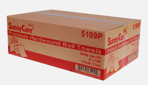 SunnyCare Plus 5109P Premium Hardwound Roll Towels – White, One-Ply, 6 Rolls/Case