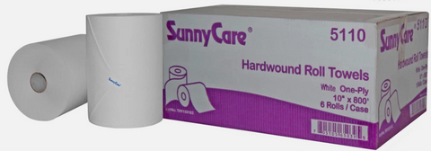 SunnyCare 5110 Hardwound Roll Towels, White One-Ply, 10" x 800', 6 Rolls/Case