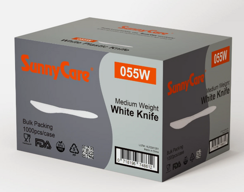 SunnyCare 055W Medium Weight White Plastic Knives, 1000 Count