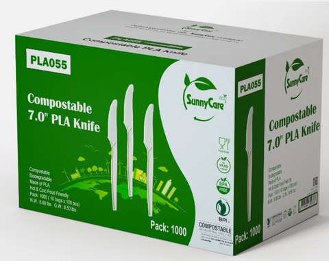 SunnyCare PLA055 Compostable 7.0" PLA Knives, 1000 Count
