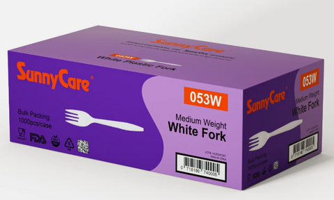 SunnyCare 053W Medium Weight White Forks, 1000 Count