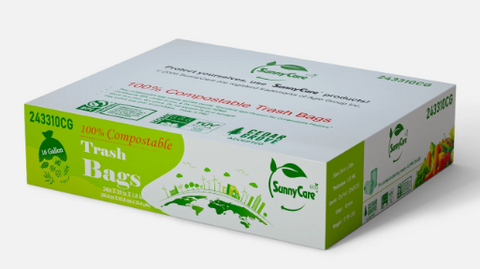 SunnyCare 243310CG 100% Compostable Trash Bags, 24×31 in, 10 Gallon, Plant-Based, BPA-Free, Heavy Duty, 200 Bags/Case