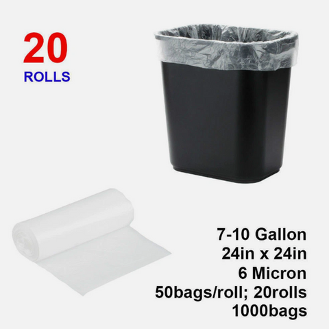 SunnyCare 242406B High Density Can Liners, 7–10 Gallon, 6 Micron, 24″ × 24″, Trash Bags, 1000 Bags/Case