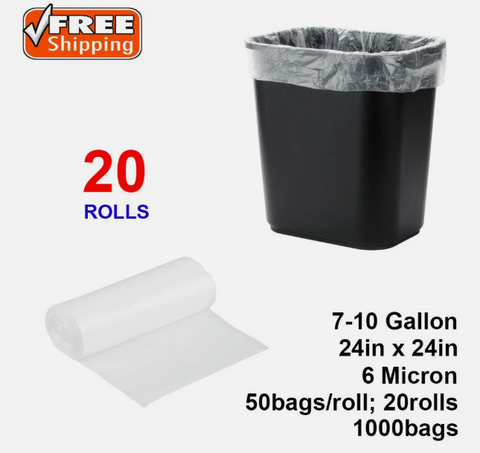 SunnyCare 242406N High Density Can Liners, 7–10 Gallon, 6 Micron, 24″ × 24″, Trash Bags, 1000 Bags/Case