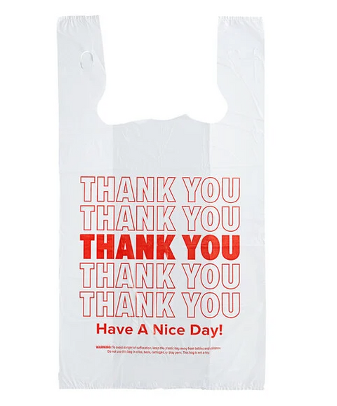 SC12722 Thank You T-Shirt Bag HDPE Plastic 12''HX7''WX22''D 10lb/case