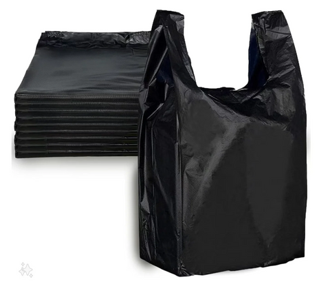 RB13722B Heavy Duty Reusable T-Shirt Bag Plastic Black 13''Hx7''Wx22''D 2.25Mil 200Count