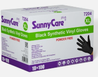 SunnyCare #7204 Black Vinyl Synthetic Exam Gloves Nitrile Latex XL Powder Free 1000 Count