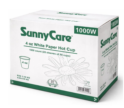 1000W 4oz White Paper Hot Cup (20sleeves of 50cups) 1000Count