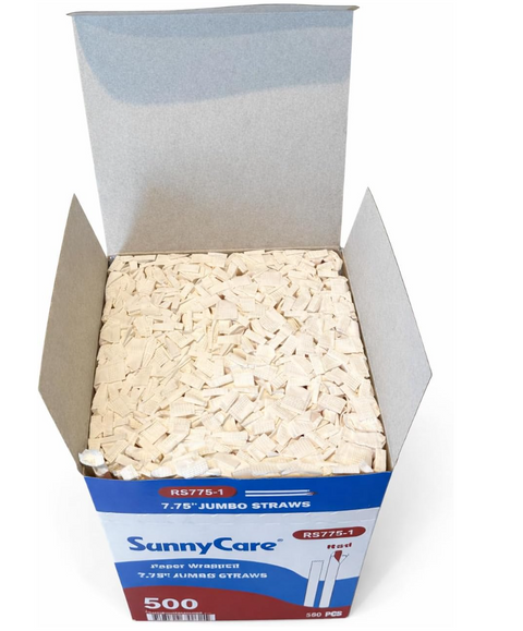 SunnyCare RS775 Paper Wrapped Jumbo Straws, Red, 7.75 Inch, 6000 Count, 12 Boxes of 500