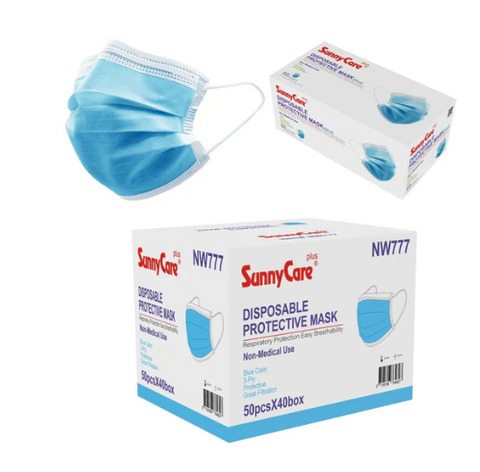 SunnyCare NW777 Blue Earloop Face Mask 3 Ply-(50 PCS/BOX 40 BOXES/CASE)