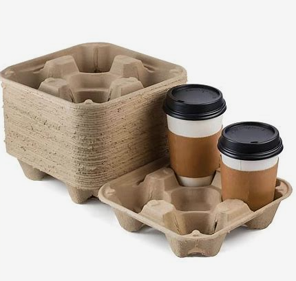 Sunnycare 4CC Coffee Cup Holder 4 Cup Carrier, Biodegradeable Pulp Fiber 300pcs/case, 75pcsx4sellves