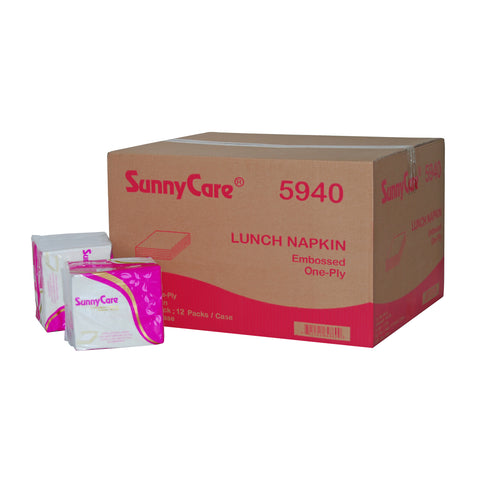 SunnyCare 5940 Embossed Lunch Napkins, One-Ply, White, 12 Packs/Case